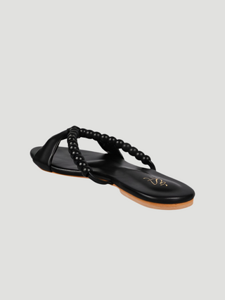 Elowen Black Beaded Flat Sandal - KUCAH