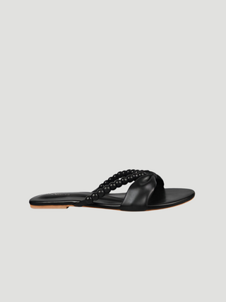 Elowen Black Beaded Flat Sandal - KUCAH