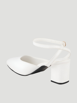 Mila White Ankle Strap Heels - KUCAH