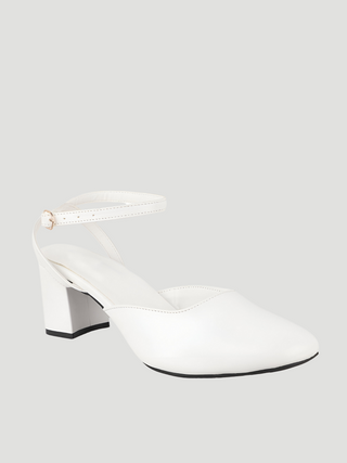 Mila White Ankle Strap Heels - KUCAH