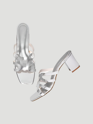 Odessa Silver Block Heels - KUCAH