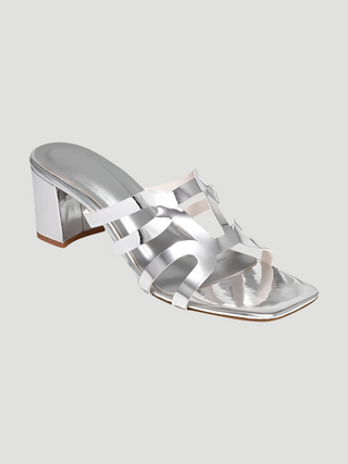 Odessa Silver Block Heels - KUCAH