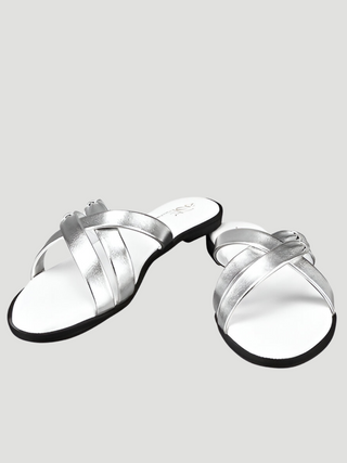 Rhiannon Silver Flat Sandals - KUCAH