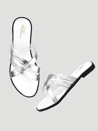 Rhiannon Silver Flat Sandals - KUCAH