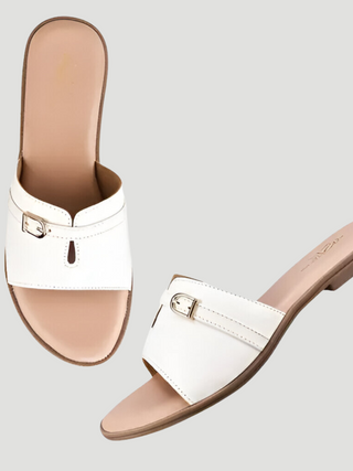 Seraphina White Flat Sandal - KUCAH