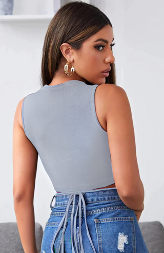 Lace up Grey Crop Top - KUCAH