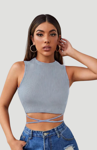 Lace up Grey Crop Top - KUCAH