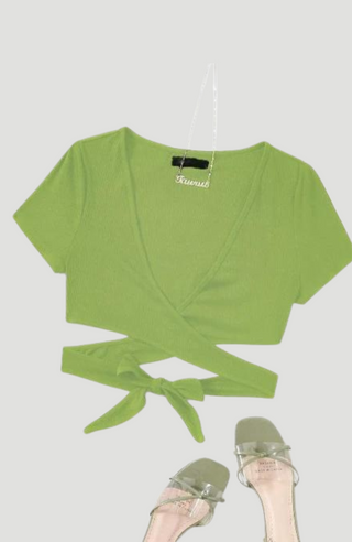 Bea Wrap On Green Crop Top - KUCAH