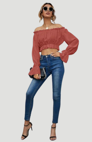 Constance Crop Top Coral Red - KUCAH