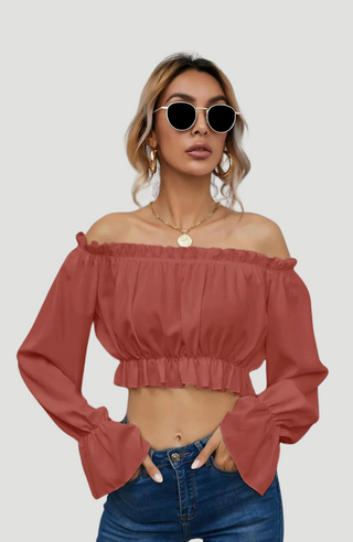 Constance Crop Top Coral Red - KUCAH