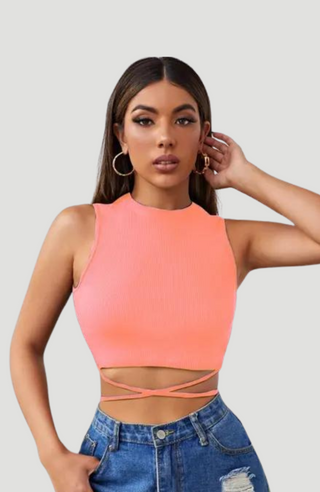 Lace up Baby Pink Crop Top - KUCAH