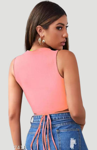 Lace up Baby Pink Crop Top - KUCAH