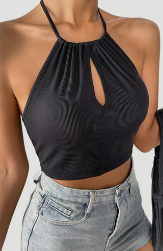 Susanne Key Hole Black Crop Top - KUCAH