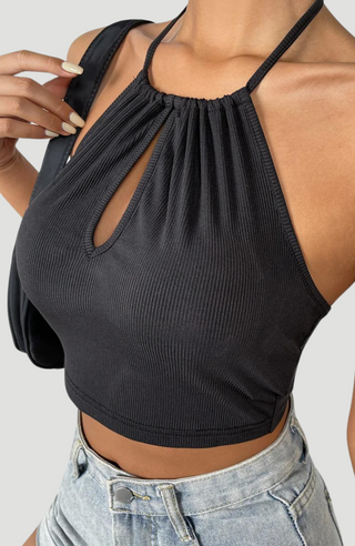 Susanne Key Hole Black Crop Top - KUCAH