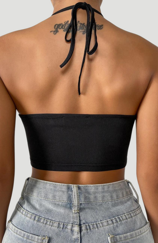 Susanne Key Hole Black Crop Top - KUCAH