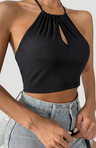 Susanne Key Hole Black Crop Top - KUCAH