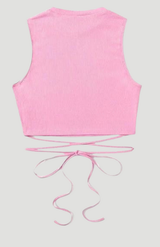 Lace up Pink Crop Top -KUCAH