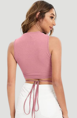 Lace up Pink Crop Top -KUCAH