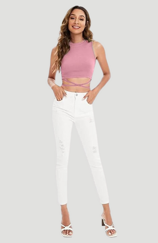 Lace up Pink Crop Top -KUCAH