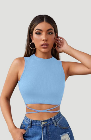 Lace up Sky Blue Crop Top - KUCAH