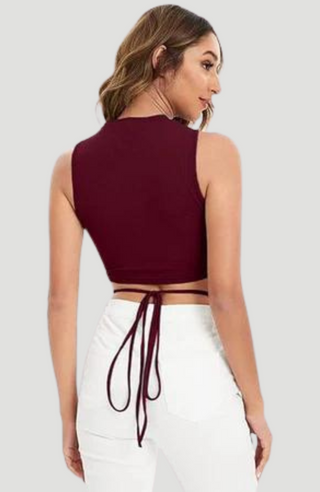 Lace up Dark Brown Crop Top - KUCAH