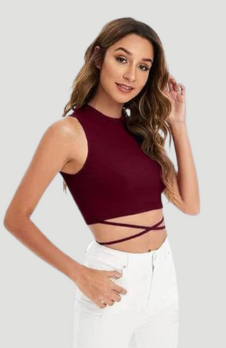 Lace up Dark Brown Crop Top - KUCAH