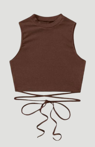 Lace up Dark Brown Crop Top - KUCAH