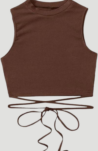 Lace up Dark Brown Crop Top - KUCAH