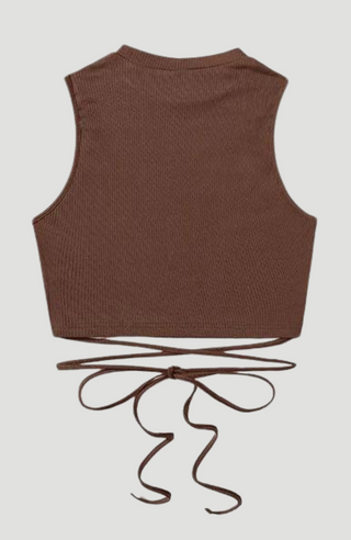 Lace up Dark Brown Crop Top - KUCAH