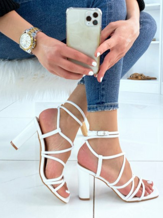 Genevieve White Ankle Strap Heels - KUCAH