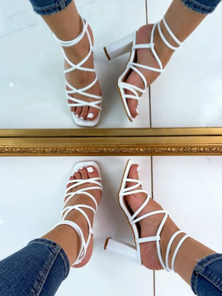 Genevieve White Ankle Strap Heels - KUCAH