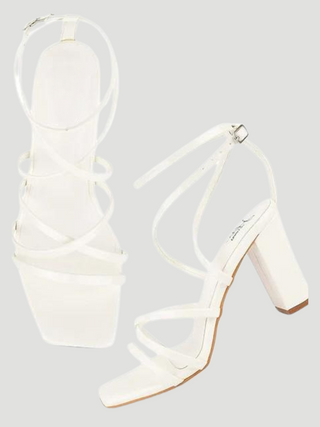 Genevieve White Ankle Strap Heels - KUCAH