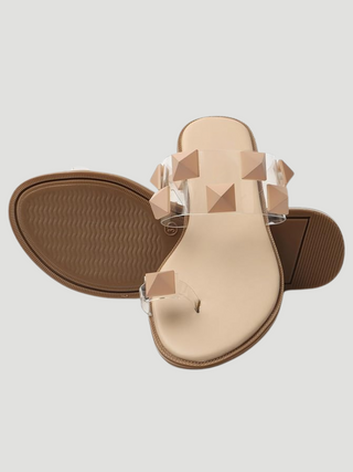 Olive Studded Toering Flat Sandal - KUCAH