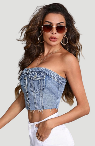 VERE DENIM CROP TOP - KUCAH